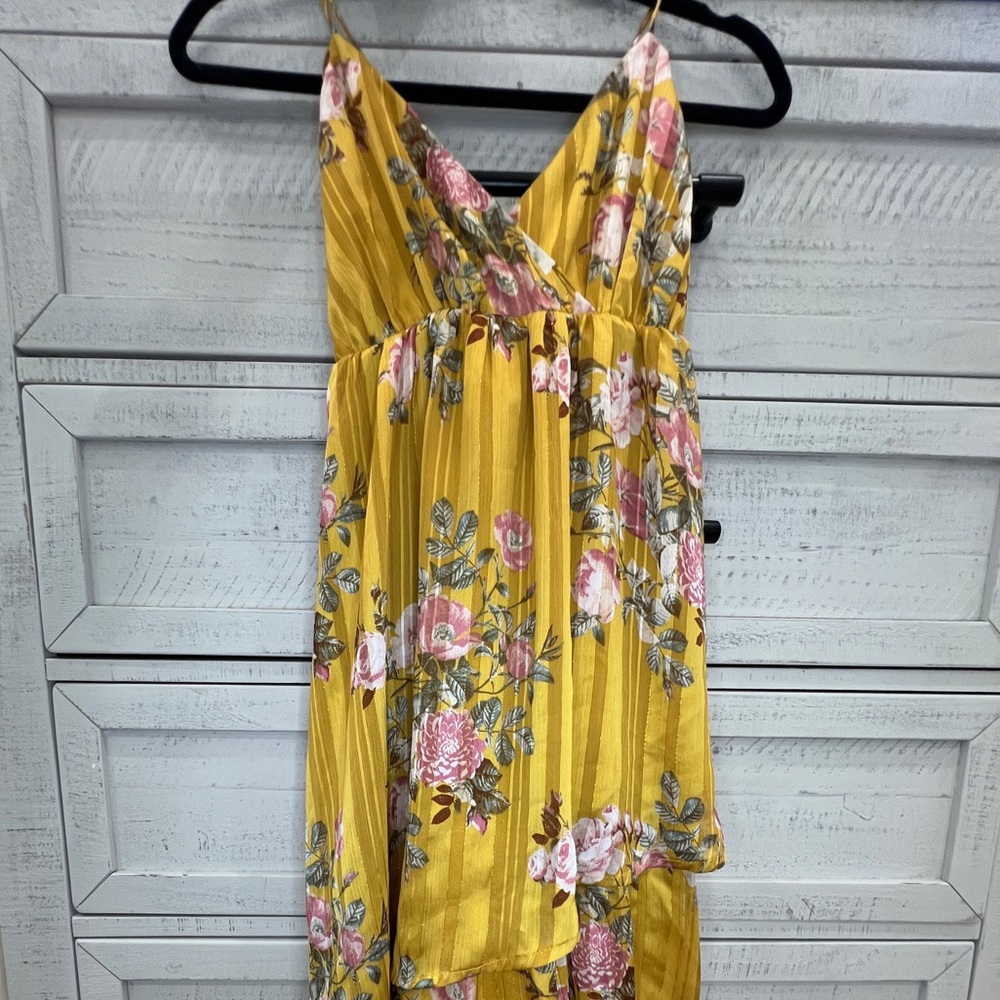 Forever 21 Yellow Floral Long Sleeve Dress
